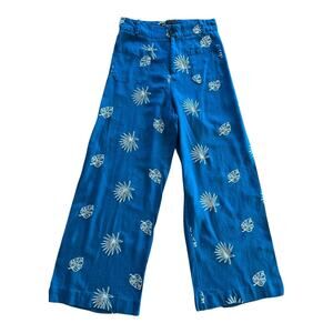 ZARA Embroidered Tropical Wide Leg Pants – Blue – US 4 / XS